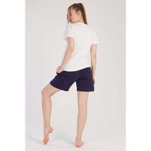 KADIN/3IPLIK <b>V</b> YAKA KISA KOL CEPLI SORT TAKIM Top Type <b>Washed</b> Viscose Fabric Sustainable Features Belt Decoration - Product Image 1