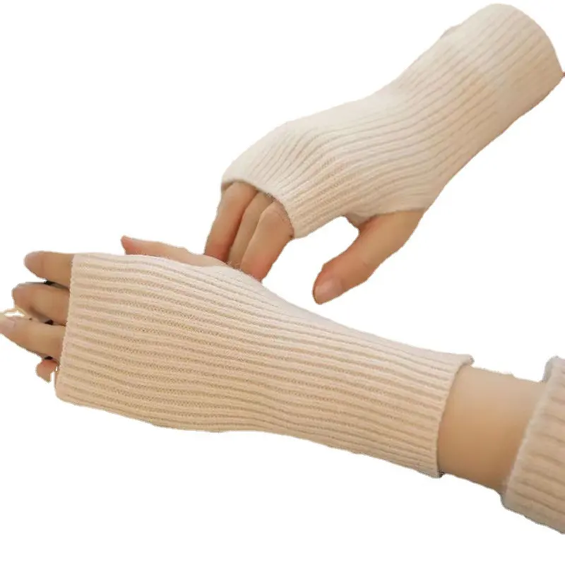 Wholesale Custom Winter Warm Thickened Protective Arm Knitted Student Mitten Half Finger Gloves For Outdoor