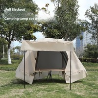 Tente de camping double couche quatre saisons résistante au vent et à la pluie avec poteaux en aluminium pliables, idéale pour une personne, utilisable avec un lit de camping.
