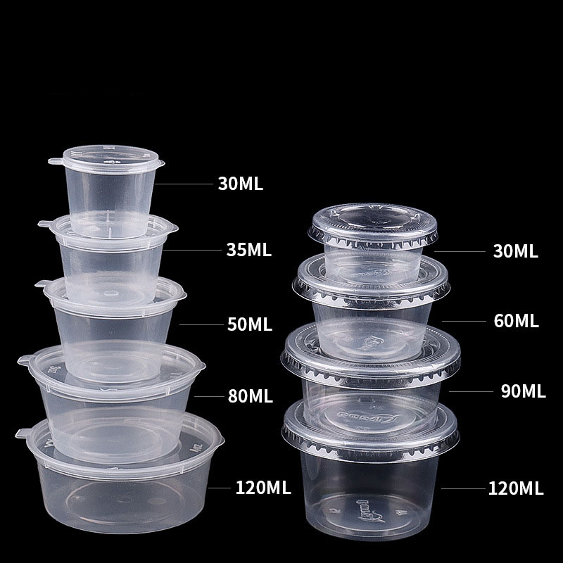 Disposable Plastic 1/2/3/4/5 oz Hinged Mini Condiment Sauce Cups with Clear  Lid Small Dipping Sauce Container for Sauces