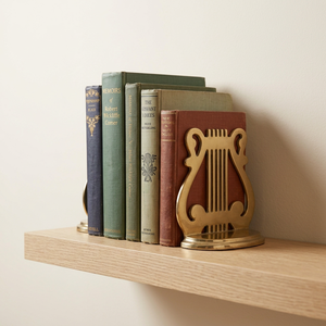 AK Brass Customized Brass Lyre Harp Metal Bookends Set of 2 Polish Finish Shelf <b>Desk</b> Home & Library Decor Book Holder - Product Image 3