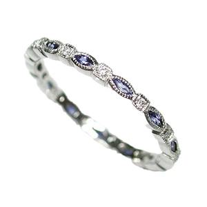 Anillo de Eternidad Q053, Plata 925, Zafiro Corte Brillante Redondo, Engaste de Canal, Anillo Fino de Boda para Mujer - Product Image 5