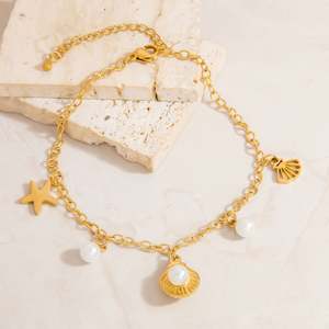 Exquise Chaîne de Cheville en Acier Inoxydable Plaqué Or 18 carats avec Pendentif Ornemental pour le Pied, Non Décolorante, Tendance - Product Image 3