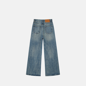 Alexander thương hiệu hợp thời trang Lyon màu Xanh rộng chân jeans cho phụ nữ denim vải Giữa eo hip hop cleanfit thẳng quần Bark mô hình - Product Image 6