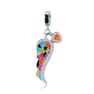 Ali di nuvola colorato smalto cuore Charms 925 argento