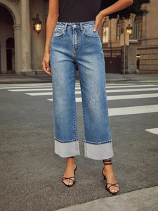 Jeans Rotos con Flecos al por Mayor para Mujer, Estilo Urbano, Cintura Alta, Pierna Recta, Casuales, Anchos y Largos - Product Image 2