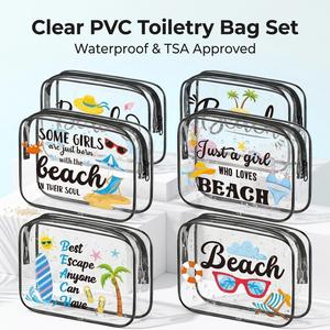 Cunno Small Capacity PVC Waterproof Clear Cosmetic Pouch Makeup Bag Zipper Closure Fashion Style Letter Pattern <b>Travel</b> <b>Organizer</b> - Product Image 1