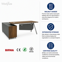 Bureau de direction moderne en forme de L en bois de noyer bicolore avec armoire de rangement d'angle, certifié BIFMA, pour bureau de villa