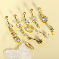 Permuly 9 pièces Piercings de nombril en acier inoxydable, anneaux de nombril de 10 mm avec zircone cubique pour femmes et filles