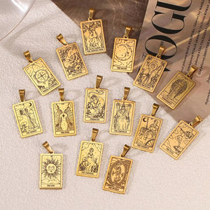 Abalorios de <span class=keywords><strong>Tarot</strong></span> cuadrados de Color dorado de 18 quilates, acero inoxidable, 22 Arcanos principales, colgantes de Justicia de la emperatriz del mago, fabricación de joyas - Product Image 1