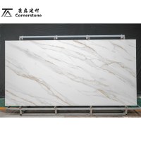 Dalle de pierre artificielle en verre nano-cristallisé Calacatta Quartz au design moderne, pierre frittée pour crédence de cuisine, villa, hôtel