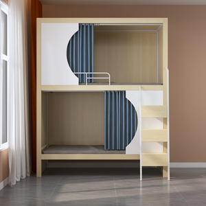 Giường tầng đôi hiện đại có rèm dành cho căn hộ và trường học, giường tầng gỗ cho trẻ em và người lớn - Product Image 1