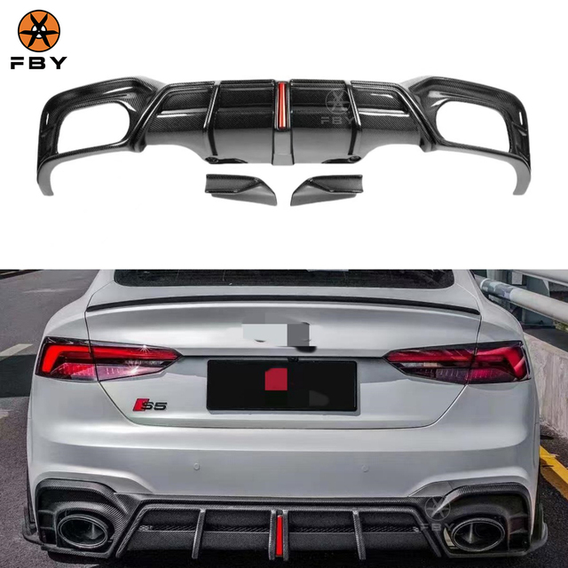 NEW AE Style Carbon Fiber Bumper Rear Diffuser With LED Light for Audi A5 S5 B9.5 Sportback/Coupe Rear Bumper Diffuser Lip