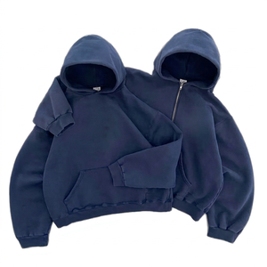 Sweat-shirt à capuche court pour homme avec logo personnalisé brodé, coupe oversize, en coton French Terry respirant, décontracté pour l'automne, fermeture éclair sur le devant - Product Image 1