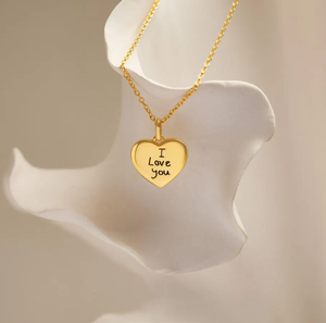Exquisito Collar con Colgante en Forma de Corazón, Chapado en Oro de 18k, con Letra Escrita a Mano, Joyería Personalizada con Firma, Collar Conmemorativo - Product Image 1