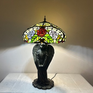 LongHuiJing Simple Eco-Friendly European Red Camellia Stained Glass E26 Table Lamp Angel Base for Living Room Art Decoration - Product Image 3