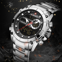 Montre NAVIFORCE 9163 en acier inoxydable, montre numérique analogique pour homme, chronographe, montre de marque propre, montre lumineuse pour homme