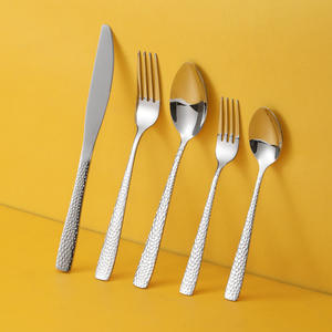 430 Hammered Square Handle Dinnerware <b>Knife</b> Set Wedding Cutlery Stainless Steel Stocked Summer 2021 - Product Image 4