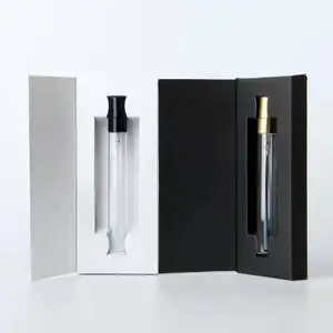 Pronto per la spedizione di lusso 3ml 5ml 10ml flaconi per campioni di olio profumato in vetro con confezione in scatola con spruzzatore nero argento dorato