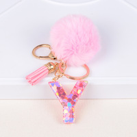 Porte-clés en alliage durable avec lettre initiale, fleur rose et paillettes, joli pendentif alphabet en résine pour cadeau d'anniversaire ou breloque de sac