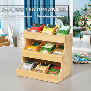 Organisateur de thé vertical en bois sculpté moderne, support à sachets de thé rectangulaire, boîte à thé, solution de rangement pour la maison et le bureau - Product Image 2