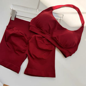 Shorts da Yoga Senza Cuciture a Vita Alta Traspiranti ad Asciugatura Rapida con Arricciatura sui Glutei per Palestra e Fitness con Chiusura <span class=keywords><strong>Elastica</strong></span> in Vita a Tinta Unita - Product Image 4