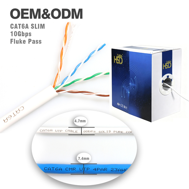 OEM UL Factory CE RoHS Certified CAT6A Ethernet Slim Lan Cable 600Mhz 10Gbps Super Cat6A Slim Cable Bulk