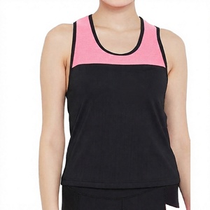 Women's Color Blocked <b>Knitted</b> <b>Tank</b> <b>Top</b> Scoop Neck Breathable Sporty Sleeveless Active Wear <b>Black</b> Pink - Product Image 1