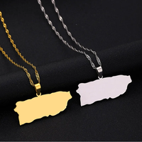 Collier pendentif carte de Porto Rico en acier inoxydable de qualité supérieure, plaqué or 14 carats, chaîne torsadée, style décontracté vintage pour hommes et femmes
