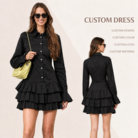 Robe chemise à manches longues et ourlet à volants pour femme, mini-robe à étages, 100% coton de haute qualité, vente en gros, fournisseur Chine