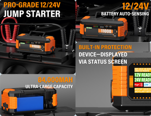 Démarreur de batterie de voiture 10080A Peak 84000mAh 1440CCA 12V/24V pour moto, grands moteurs diesel 16L, camions miniers et camions-bennes - Product Image 2