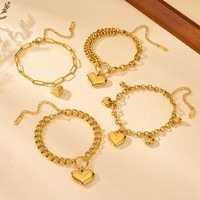 Bracelet unisexe Jiachen en alliage de zinc plaqué or 18 carats avec pierre naturelle taille cœur et sertissage griffe, idéal pour mariage et fiançailles