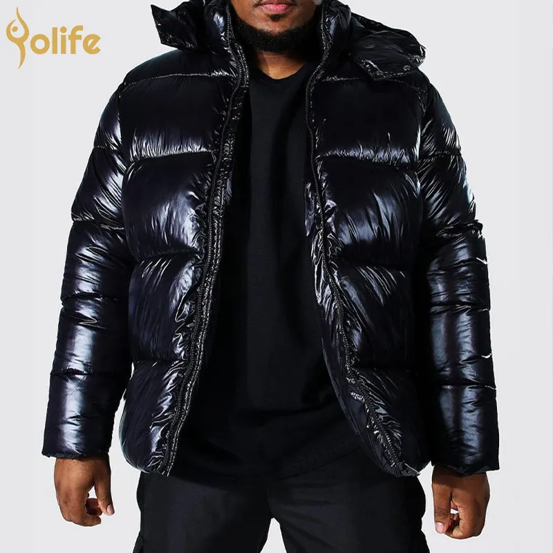 Hooded Black Heavy Designer Parka Men's Down Coat Oem Winter Padded Bubble Plus Size Custom Logo Men Shiny Puffer Jacket
