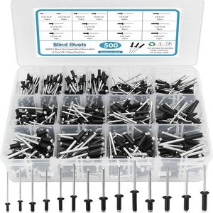 Remaches ciegos de aleación de aluminio, 500 unidades, 14 tamaños, para la industria de la construcción, con herramienta de instalación - Product Image 1