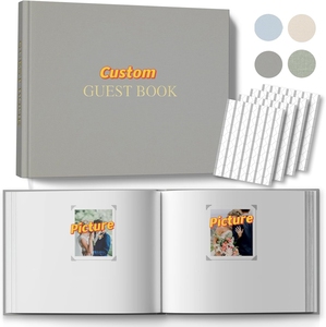 Livre d'or de mariage personnalisé avec logo doré, couverture rigide verte avec 100 pages vierges, 50 feuilles, couverture totale en lin, livre d'or de mariage - Product Image 4