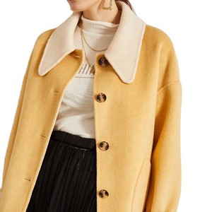 Cappotti di piselli di lana gialli oversize di lana fatti a mano double face per <span class=keywords><strong>donna</strong></span> - Product Image 1