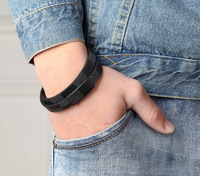 Bracelet en cuir véritable marron fermoir magnétique en acier inoxydable bijoux Design tendance Bracelet en cuir uni pour hommes OT-314