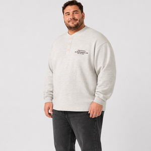 Sweat-shirt Henley en tricot gaufré pour homme, à manches longues, brodé, respirant, streetwear, décontracté, grande taille, surdimensionné - Product Image 2