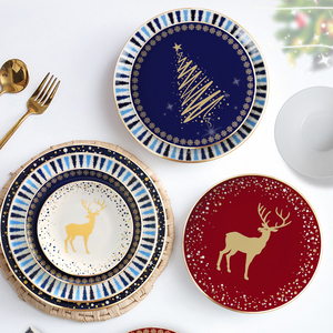 <span class=keywords><strong>Service</strong></span> de table en <span class=keywords><strong>porcelaine</strong></span> fine avec rebord doré motif rennes de Noël, assiettes en <span class=keywords><strong>porcelaine</strong></span> pour fêtes de fin d'année, hôtels et restaurants - Product Image 2