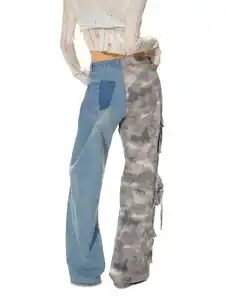 Pantalon de jambe droite à coutures camouflage lourdes pour femmes personnalisées haut de gamme, libre d'ajouter de la broderie et du LOGO.