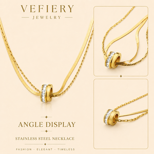 Collier tendance en acier titane couleur or avec triple chaîne mixte - Product Image 4