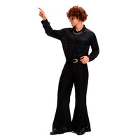 Costume d'Halloween pour homme, pantalon pattes d'éléphant, perruque, haut, déguisement fantaisie, polyester, années 70, disco, hippie, costume nostalgique des années 80