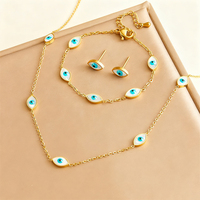 Ensemble de bijoux en acier inoxydable 316L doré avec perles, collier, bracelet et boucles d'oreilles, chaîne délicate à maillons câblés, fermoir mousqueton, pour femmes, vente en gros, OEM