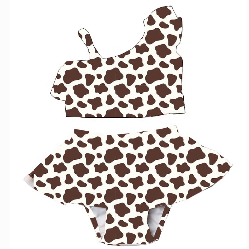 Оптовая продажа, Детская летняя одежда для плавания, купальник с принтом коровы, летняя одежда для девочек