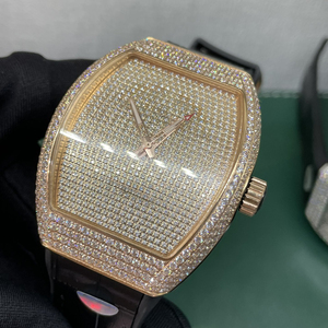 Reloj Mecánico de Lujo para Hombre, Reloj de Pulsera con Diamantes, Caja de Oro Rosa, Correa de Cuero Negra - Product Image 4