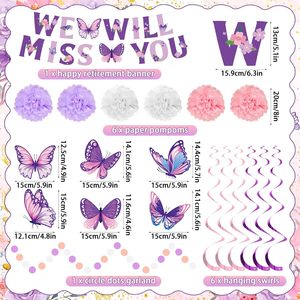 ของตกแต่งงานปาร์ตี้สีม่วง, ป้าย We <span class=keywords><strong>Will</strong></span> Miss <span class=keywords><strong>You</strong></span>, พวงมาลัยวงกลม, พู่ห้อย, ลูกปอมปอม, ของตกแต่งงานปาร์ตี้สำหรับเพื่อนร่วมงาน - Product Image 5