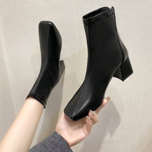 Offre Spéciale d'usine dernière mode en plein air PU <span class=keywords><strong>chaussures</strong></span> à talons hauts <span class=keywords><strong>bottines</strong></span> pour <span class=keywords><strong>femme</strong></span> à talons épais dame <span class=keywords><strong>bottines</strong></span> - Product Image 3