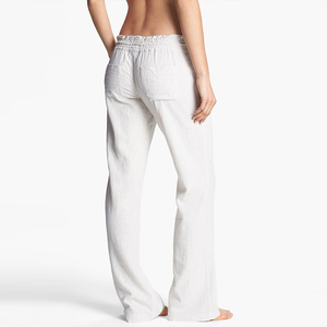 <span class=keywords><strong>Pantaloni</strong></span> da spiaggia in misto lino Metro <span class=keywords><strong>pantaloni</strong></span> da <span class=keywords><strong>donna</strong></span> con cordoncino bianco in <span class=keywords><strong>viscosa</strong></span> - Product Image 2