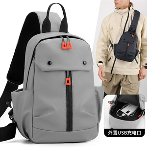 Men's Chest Bag Gray Black Green Blue Solid Color With Usb Charging Port Outdoor Sports Cycling Crossbody Bag - Product Image 1