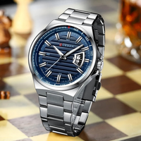 Montre CURREN 8375 en stock, acier inoxydable, cadran bleu, analogique, quartz, fabrication chinoise, affichage de la date, aiguilles luminescentes, montres pour hommes